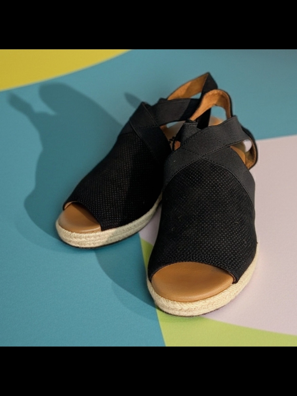 Sonoma Vitalize Ortholite Black Open-Toe Espadrille Wedge Sandals Size 8